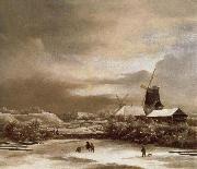 Jacob van Ruisdael Winter landscape with two windmill oil painting artist